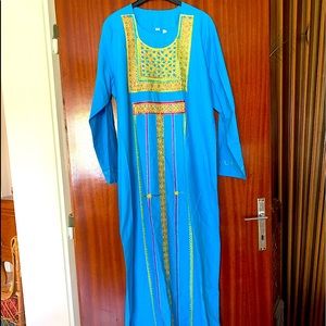 NWT Blue Moroccan caftan with gold embroidery, size L